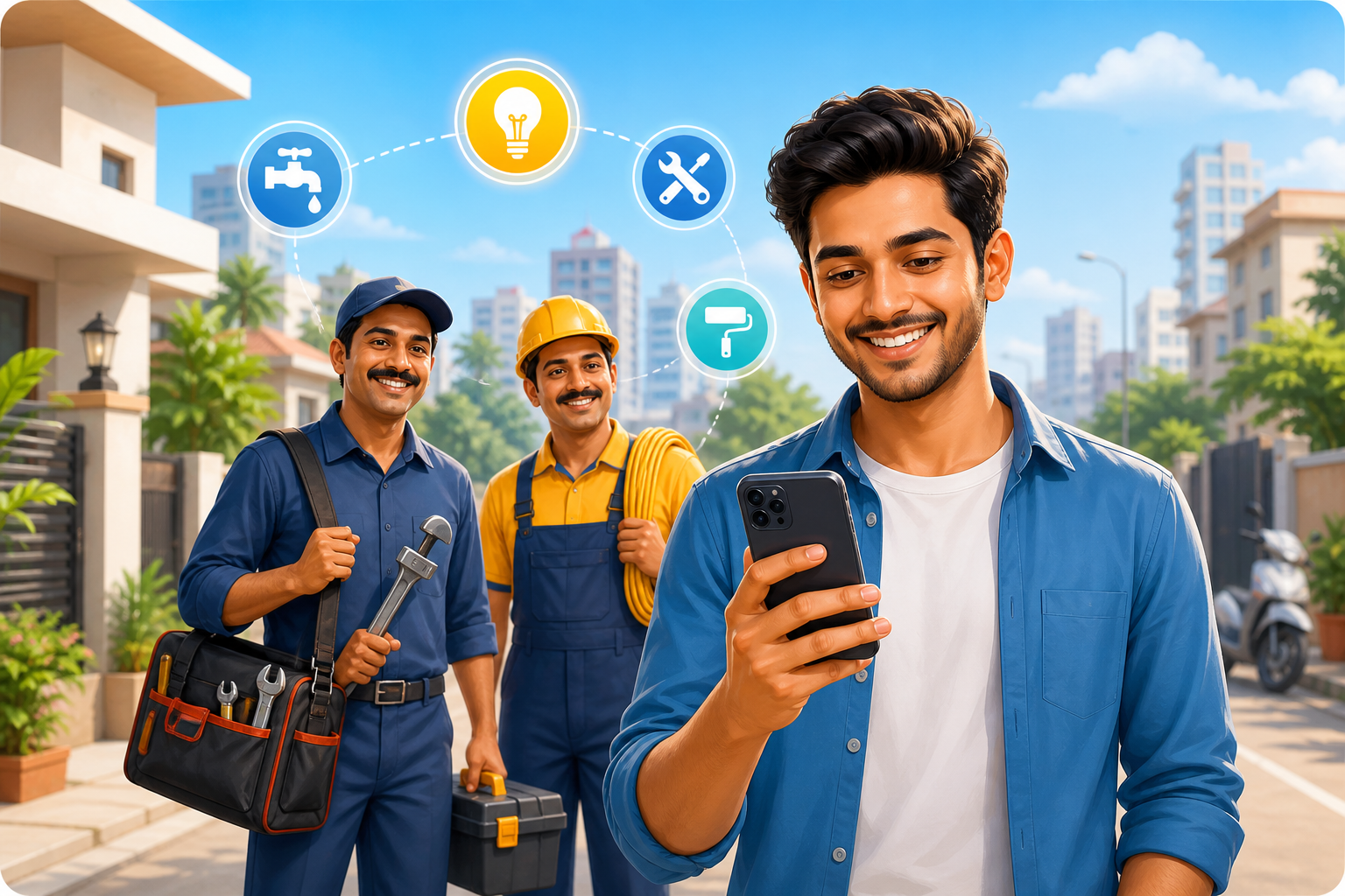 Customer using mobile to find Work Sakha servicemen